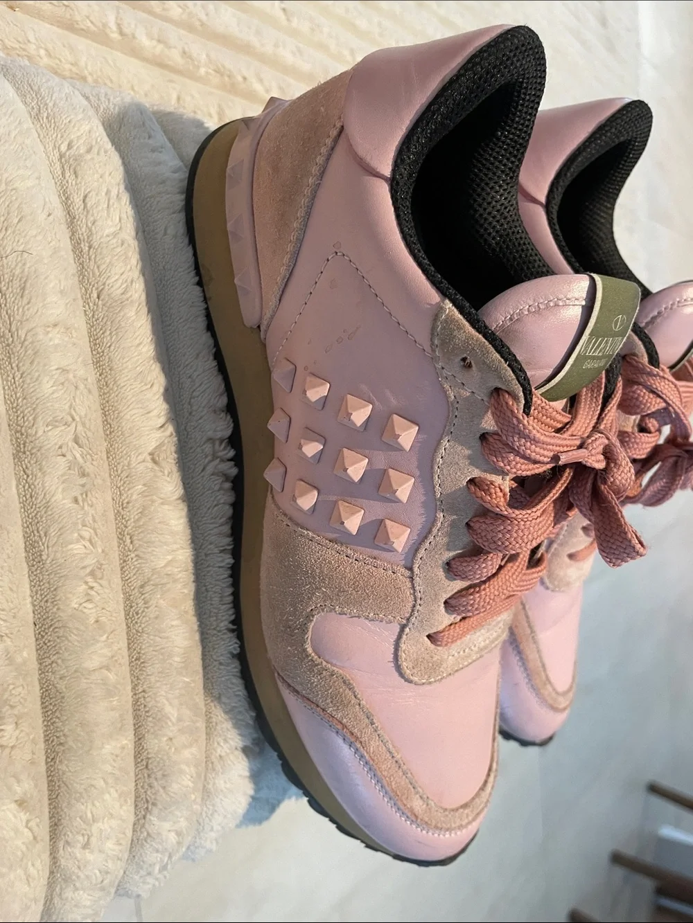 Valentino Garavani Pink Leather & Suede Studded Women's Sneakers
